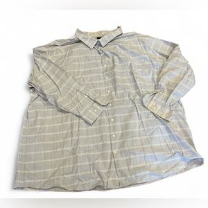 SynRgy Mens Button Up Stretch Shirt 6XLT Long Sleeve Grey Plaid Preppy 6XLT